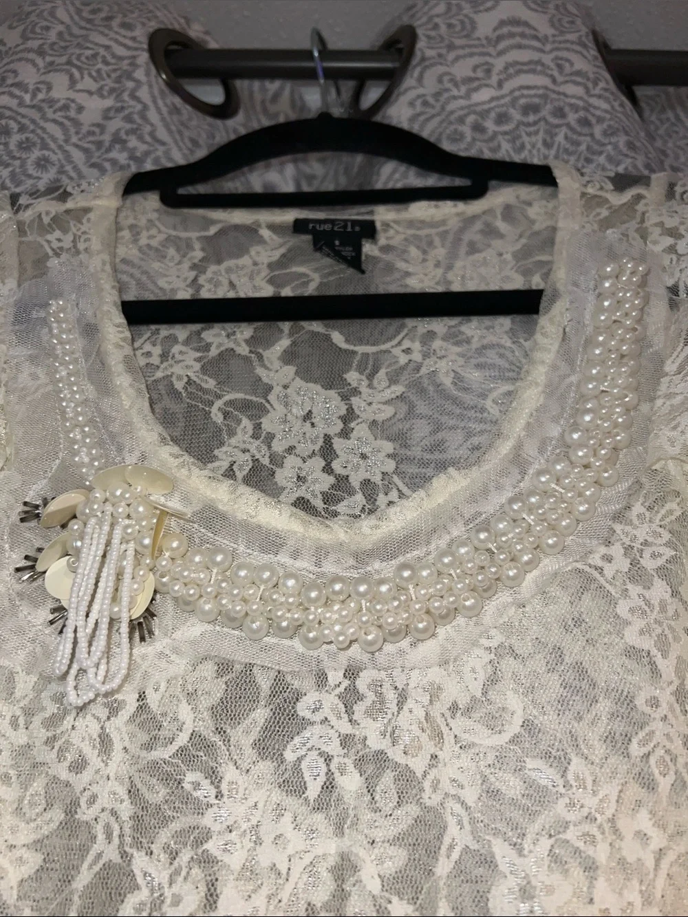 Rue21 Ivory Lace Sleeveless Chemise with Pearled Scoop Neck